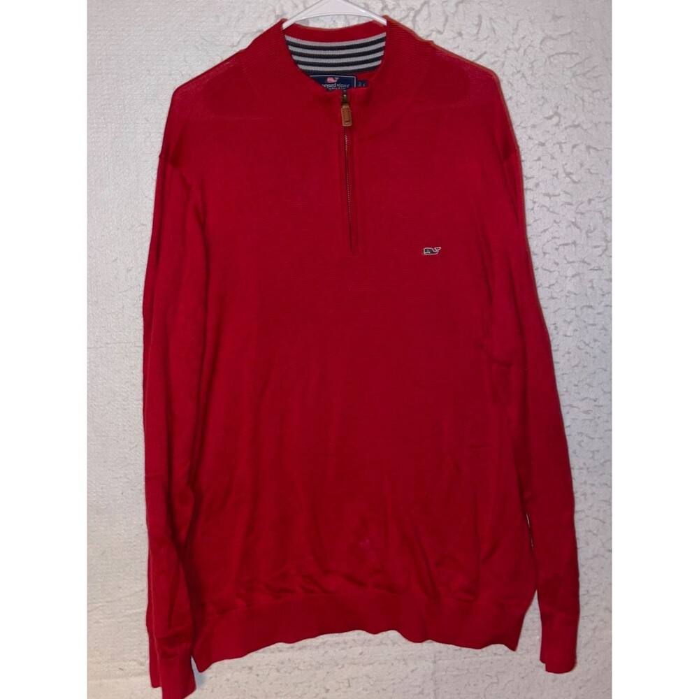 Vineyard Vines 1/4 Zip Sweater 100% Cotton Long Sleeve Red Men’s L Knit Golf